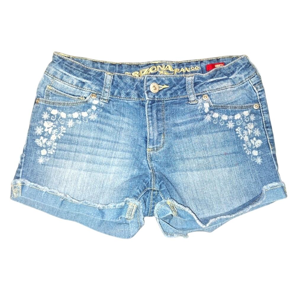 Arizona Embroidered Flower Cut off Denim Shorts 12.5 Plus EUC